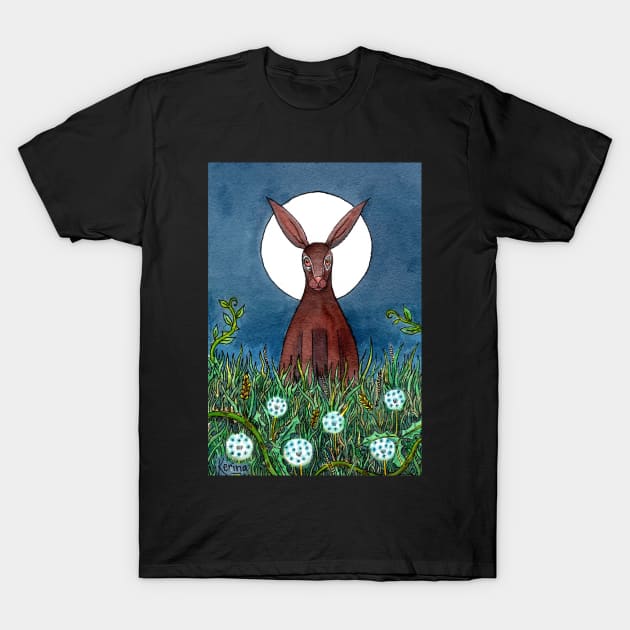 Hare By Full Moon T-Shirt by Keenart